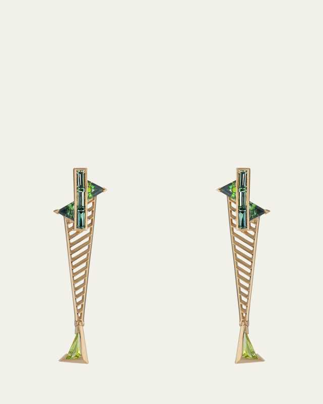 Suspension Sapphire, Tourmaline and Peridot Earrings